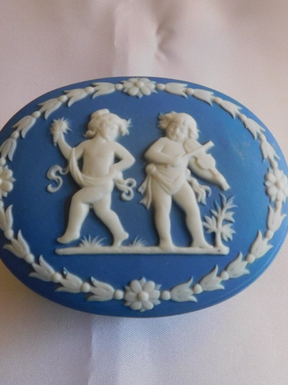 Blue Jasperware Oval Trinket Box # 22162